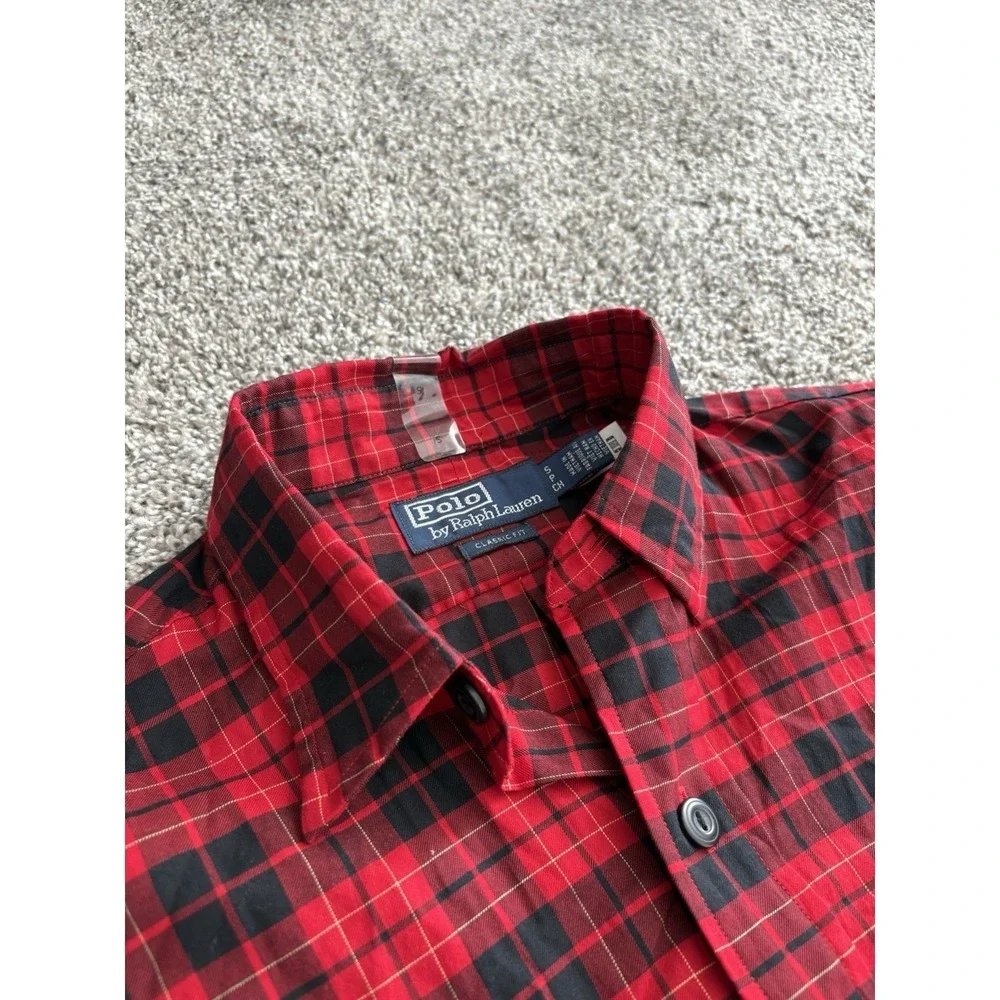 Polo Ralph Lauren Mens Small Red‎ Black Plaid Flannel Button Down Classic Fit